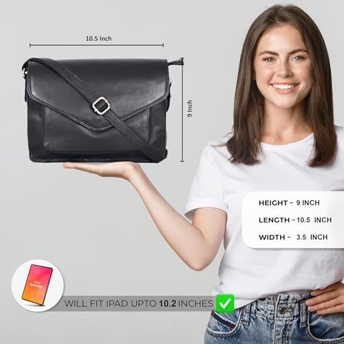Ozora Leather Flapover Crossbody Handbag Purse for Women with Adjustable Strap & Overflap Snap Closure Tote/Bag (Black NDM) - Image 2