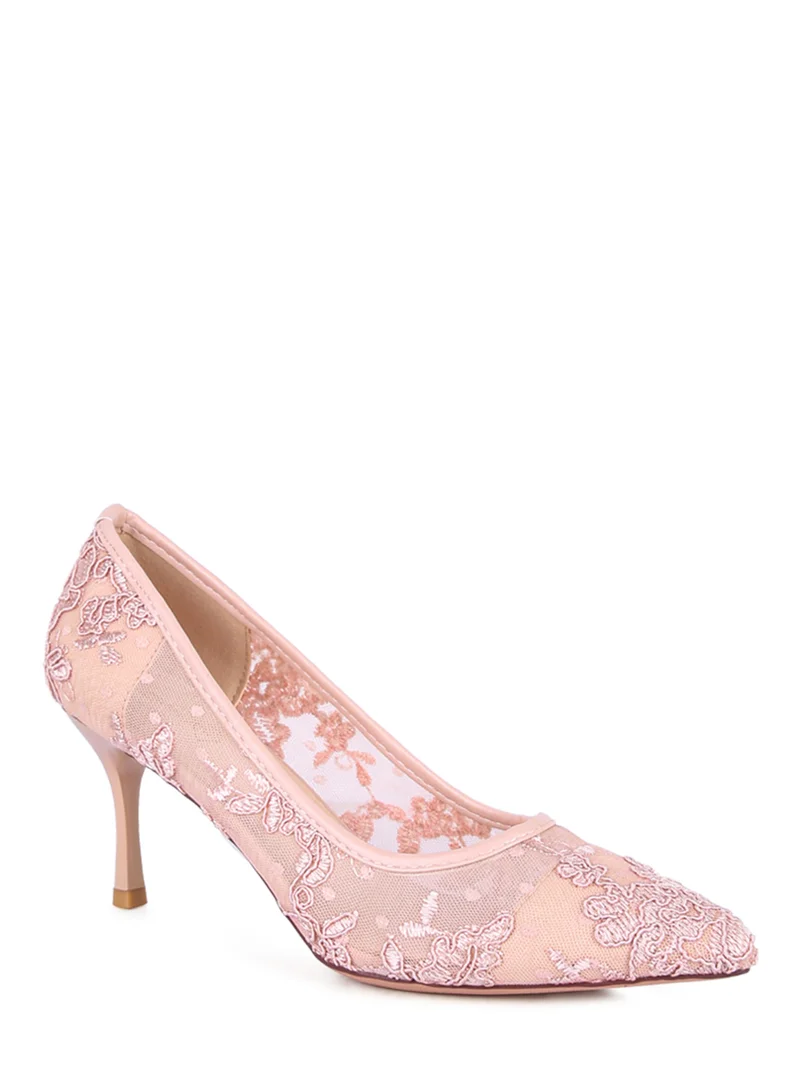 London Rag Nude Mid Heel Lace Stiletto Pumps