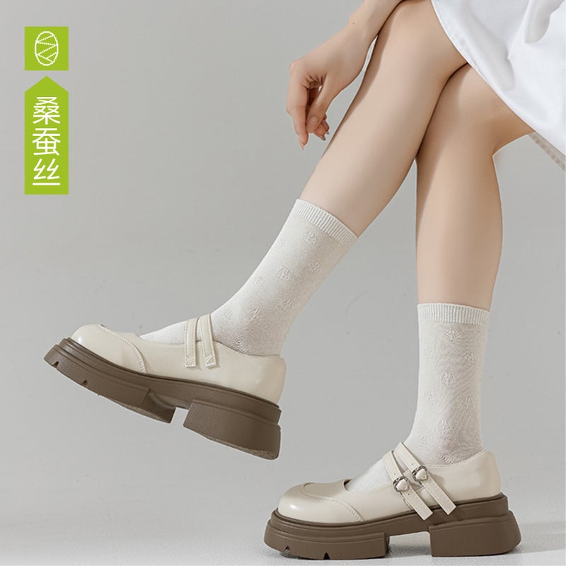 Silk Pine Tree Foundation Women'S Tube Socks Japanese Pattern Breathable High Quality Silk Business Style Women'S Socks - Image 2