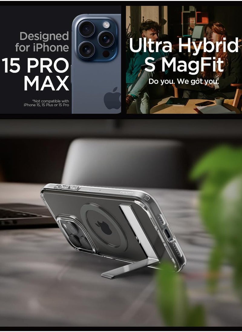Spigen Ultra Hybrid S MagFit iPhone 15 Pro MAX Case Cover MagSafe with Kickstand - Graphite  - Image 2