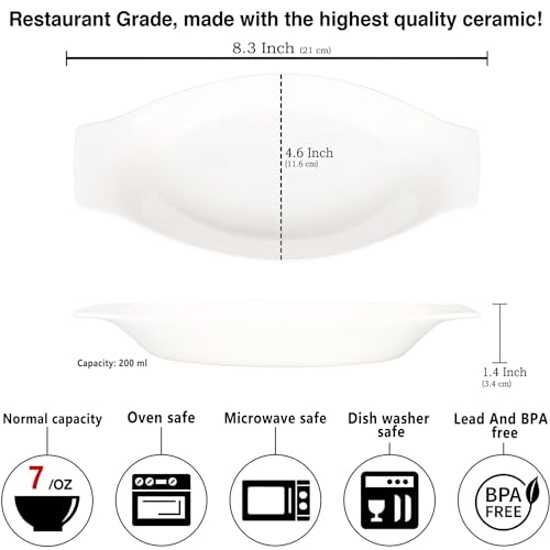 jinsongdafa 6 x 4 Ceramic Oval Small Au Gratin Baking Dishes 7 oz Set of 4 Banana Split Bowls Oven and Microwave Safe for 1 person servings Bakeware with Handle83 IN for Kitchen and Home - Image 3