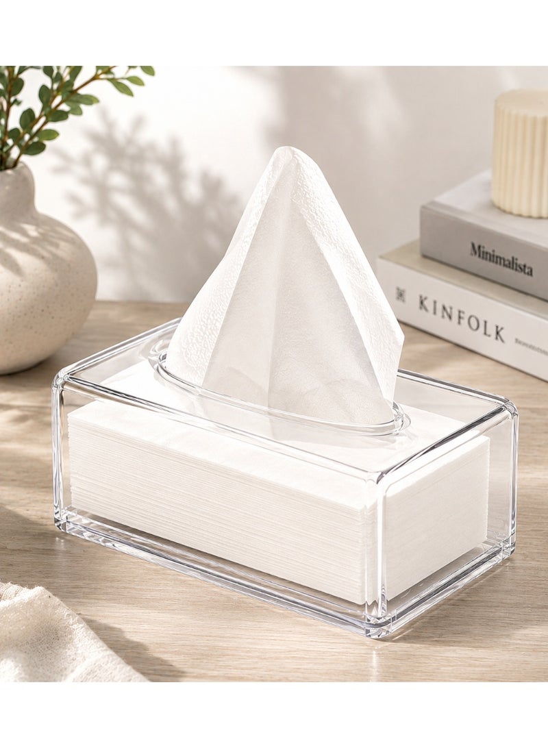 ALMUFARREJ Tissue Box Cover | Transparent Tissue Holder | Modern Napkin Dispenser Organizer for Bathroom, Kitchen, Office, Vanity & Home Decor - Image 1