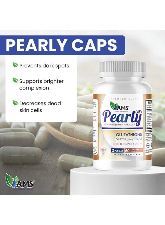 AMS Pearly Caps (60 Capsules) | 1500 mg Glutathione Supplement for Men and Women | Anti-Aging and Skin Lightening Pills | with Vitamin C, L-Cysteine, and Alpha Lipoic Acid - Image 1
