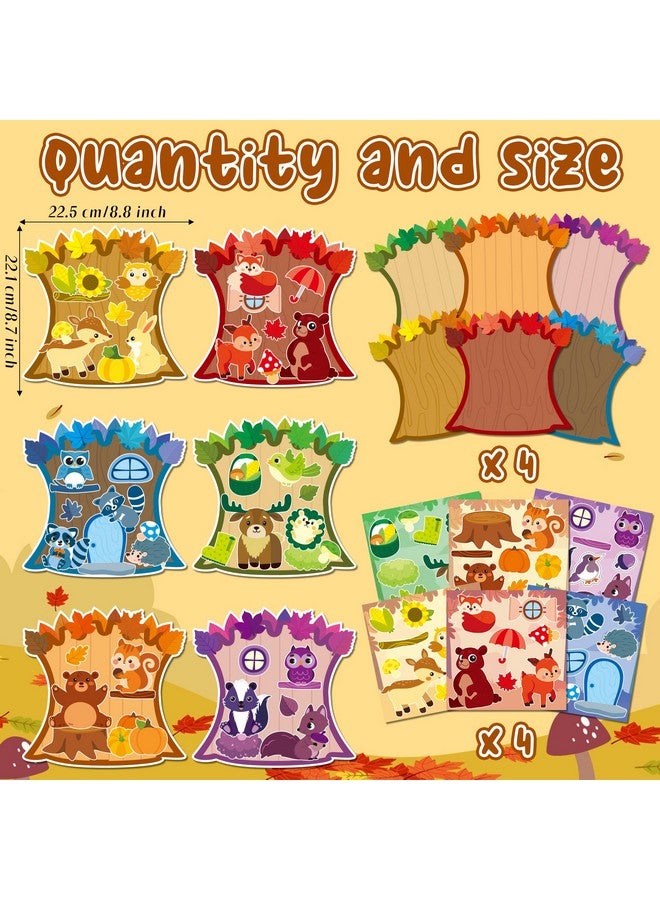CY2SIDE 24 Sets Colorful Sorting Fall Woodland Animal Scene Sticker Art Craft for Kids, Make A Fall Woodland Scene with Fox Pumpkin Sticker, DIY Autumn Party Games for School Classroom Activities - Image 2