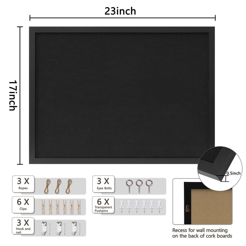 DAHAPYBOO Cork Board with Linen Black,Bulletin Board 23"x17", Corkboards for Office Home School Message Board or Vision Board Decoration. - Image 3