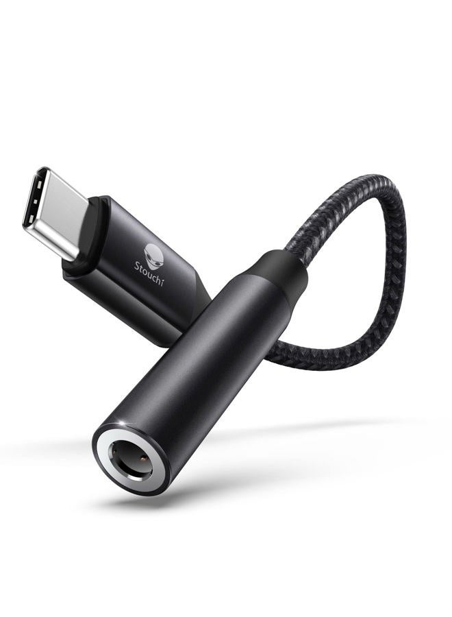 Stouchi USB C to 3.5mm Female Adapter, Type C Headphone Audio Jack Cable Cord Hi-Fi Dongle for Samsung Galaxy S22 S21 Ultra Z Flip Note 20,iPad Mini 6th, Pixel 7/6a/6 - Black - Image 1