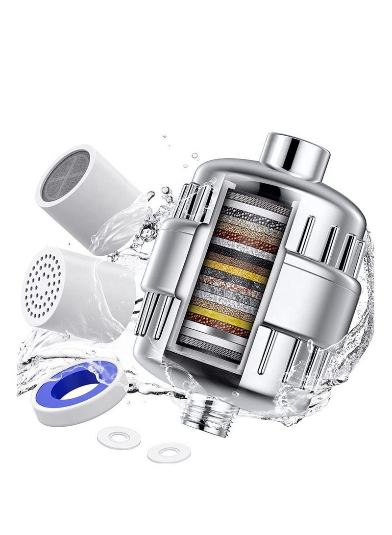 20-Stage Shower Water Filter with 2 Cartridges, Chrome, Chlorine and Fluoride Removal  - Image 1