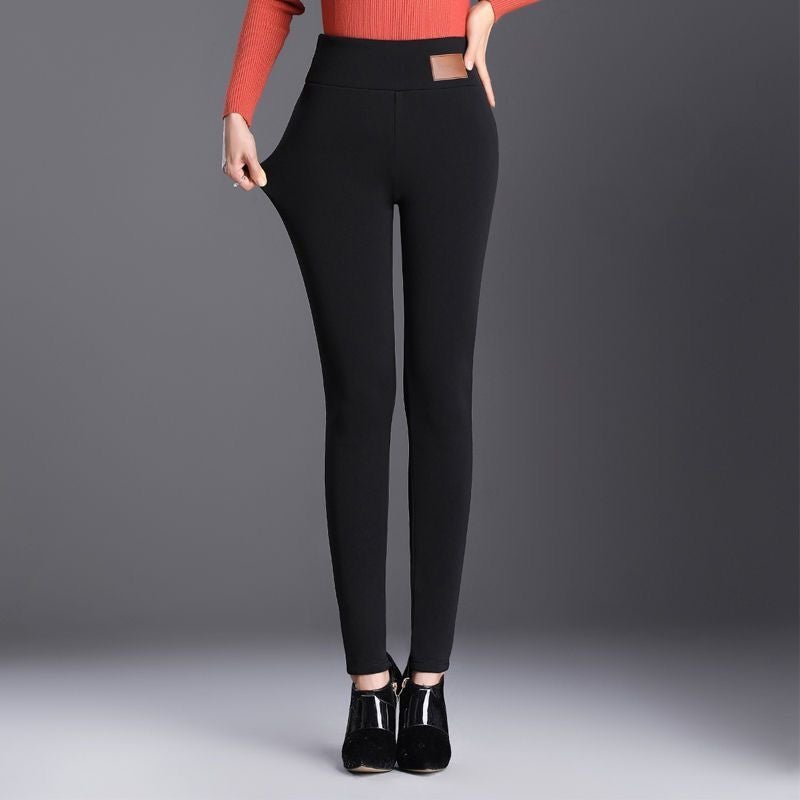 Lamb velvet leggings 2020 autumn and winter outer wear plus velvet thickening mother warm feet casual pants large size pencil pants Plush Black-Little Logo M - Image 3
