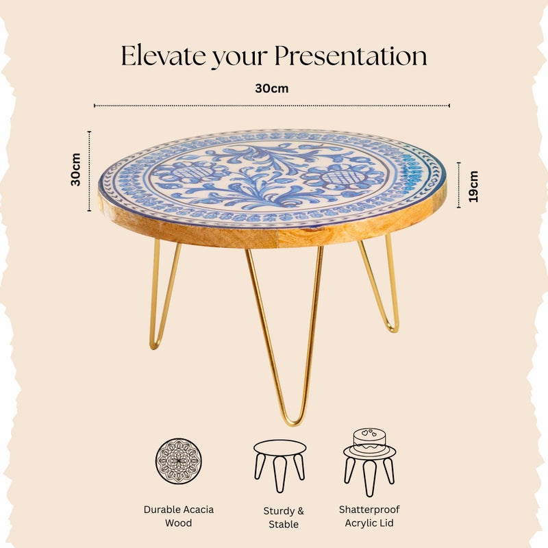 RITUALISTIC Holland Wooden Cake Stand with Metal Legs | Elegant Cake Display for Decoration & Cutting | Round Dessert Tray for Cakes, Events, Birthdays & Home Décor - Image 2