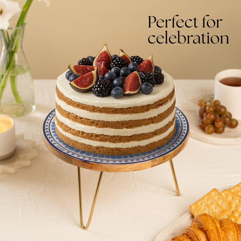 RITUALISTIC Holland Wooden Cake Stand with Metal Legs | Elegant Cake Display for Decoration & Cutting | Round Dessert Tray for Cakes, Events, Birthdays & Home Décor - Image 3