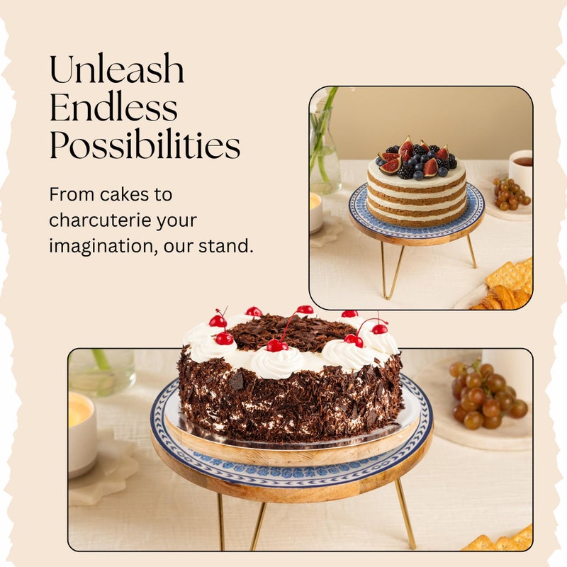 RITUALISTIC Holland Wooden Cake Stand with Metal Legs | Elegant Cake Display for Decoration & Cutting | Round Dessert Tray for Cakes, Events, Birthdays & Home Décor - Image 4
