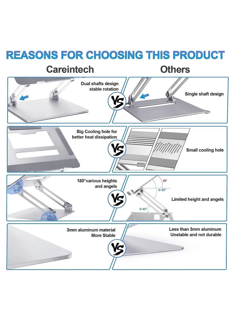 Laptop Stand for Desk with Stable Heavy Base, Adjustable Height Multi-Angle, Ergonomic Aluminum Holder with Heat-Vent, Foldable PC stand, Compatible Stand for Laptop up to 17.3 inches - Image 2