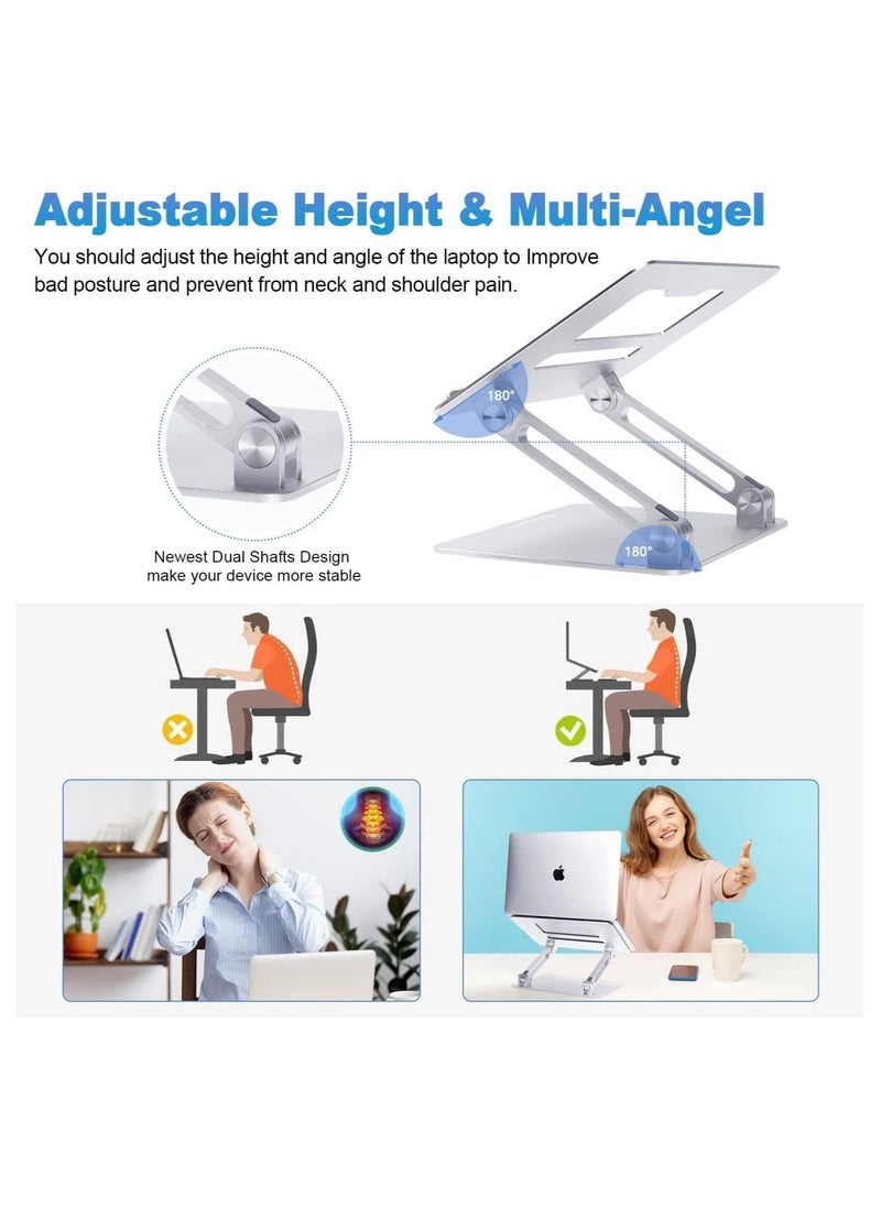 Laptop Stand for Desk with Stable Heavy Base, Adjustable Height Multi-Angle, Ergonomic Aluminum Holder with Heat-Vent, Foldable PC stand, Compatible Stand for Laptop up to 17.3 inches - Image 3