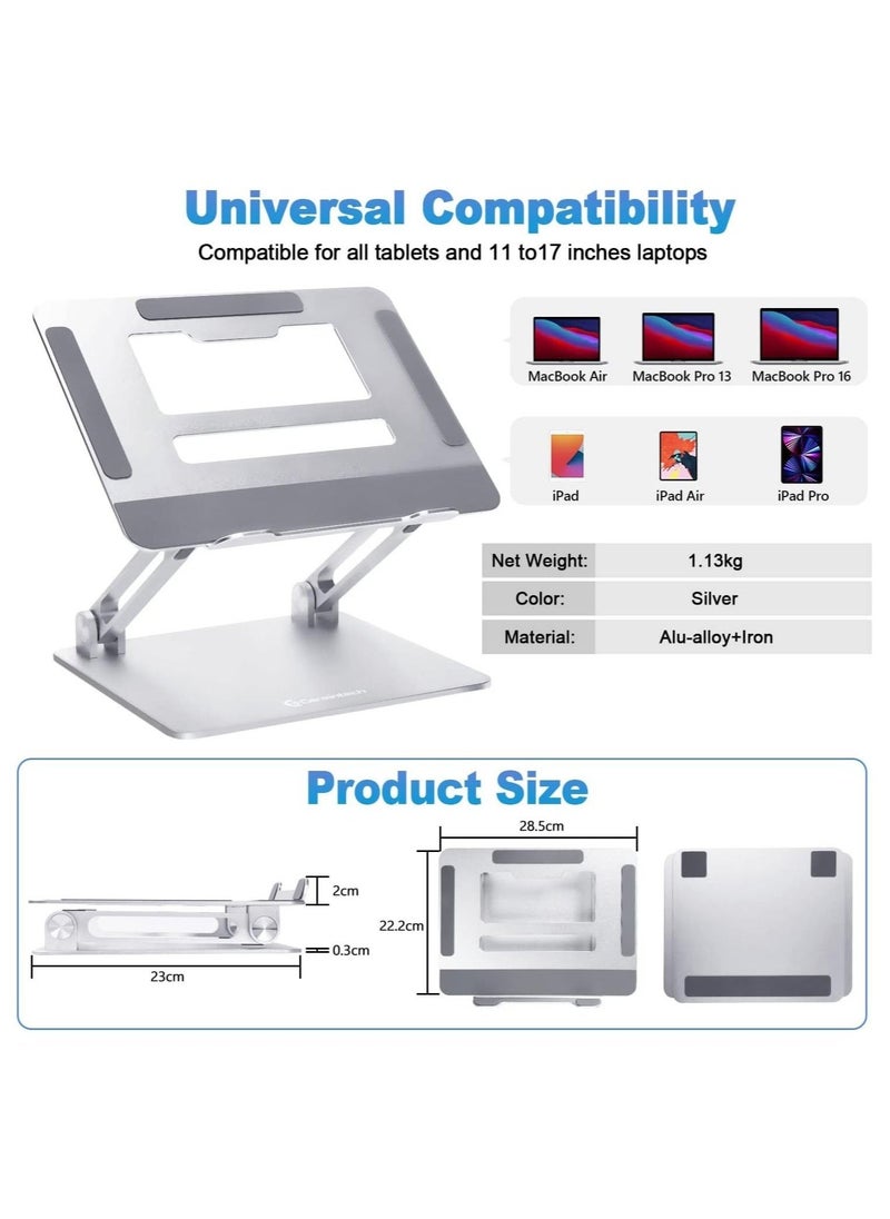 Laptop Stand for Desk with Stable Heavy Base, Adjustable Height Multi-Angle, Ergonomic Aluminum Holder with Heat-Vent, Foldable PC stand, Compatible Stand for Laptop up to 17.3 inches - Image 4