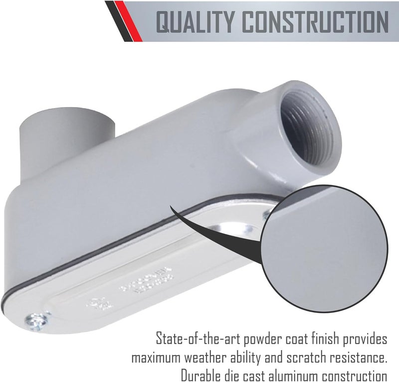 TayMac RLB250 Threaded LB Conduit Body, Die Cast Aluminum, Stamped Steel Cover, 2-1/2-Inch,Gray - Image 5