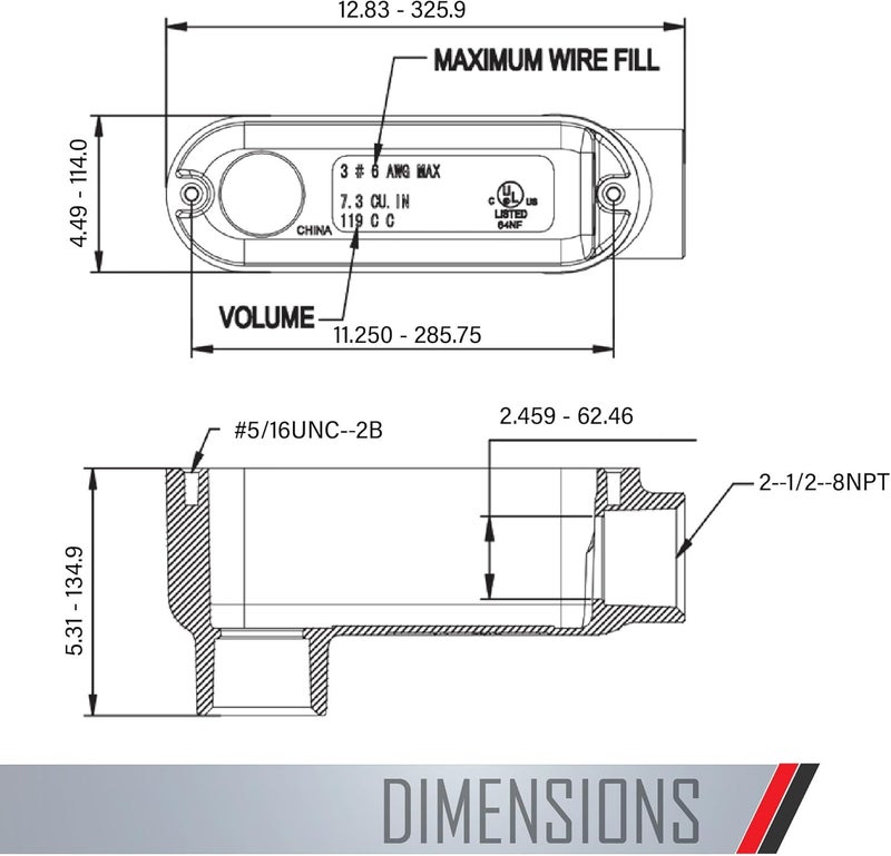 TayMac RLB250 Threaded LB Conduit Body, Die Cast Aluminum, Stamped Steel Cover, 2-1/2-Inch,Gray - Image 3