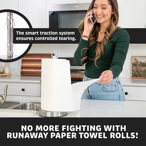 Dear Household Stainless Steel Paper Towel Holder with Spray Pump – One-Handed Tear, Smart Traction System, 5 oz Sprayer Bottle, Heavy Duty Suction Cups, Weighted Base, Kitchen Towel Dispenser for Countertop Use - Image 3