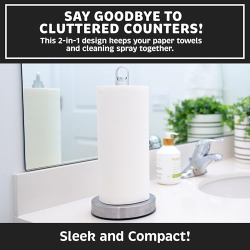 Dear Household Stainless Steel Paper Towel Holder with Spray Pump – One-Handed Tear, Smart Traction System, 5 oz Sprayer Bottle, Heavy Duty Suction Cups, Weighted Base, Kitchen Towel Dispenser for Countertop Use - Image 5
