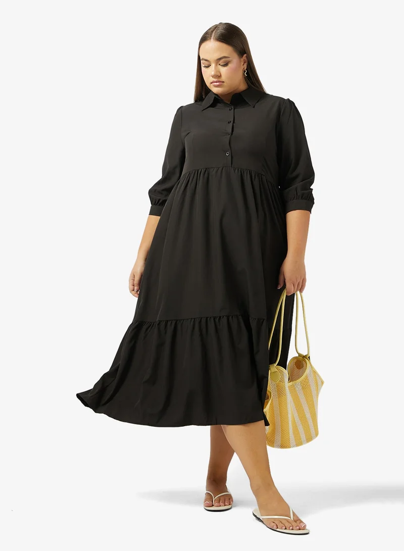 Ginger Plus Button Up A Line Tiered Dress