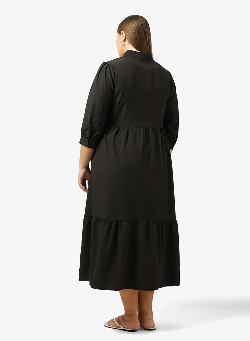 Ginger Plus Button Up A Line Tiered Dress