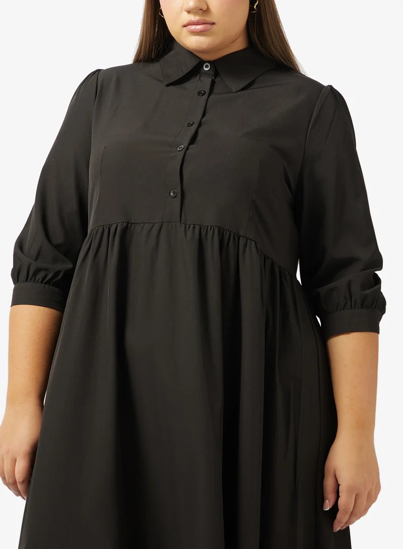 Ginger Plus Button Up A Line Tiered Dress