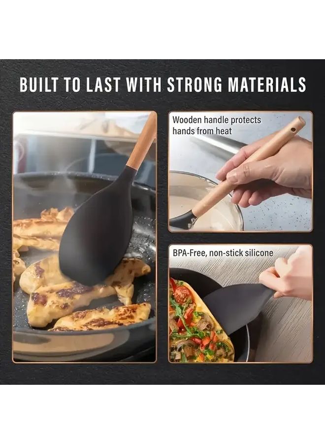 White Silicone Spatula And Spoon Set Heat Resistant BPA Free For Nonstick Cookware - Image 2