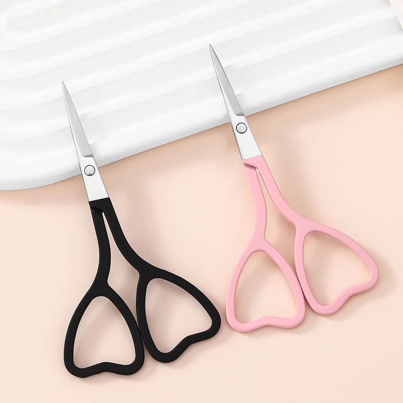 Pink Heart Shaped Eyebrow Trimmer Stainless Steel Fake Eyelash Beauty Clipper Scissors - Image 1