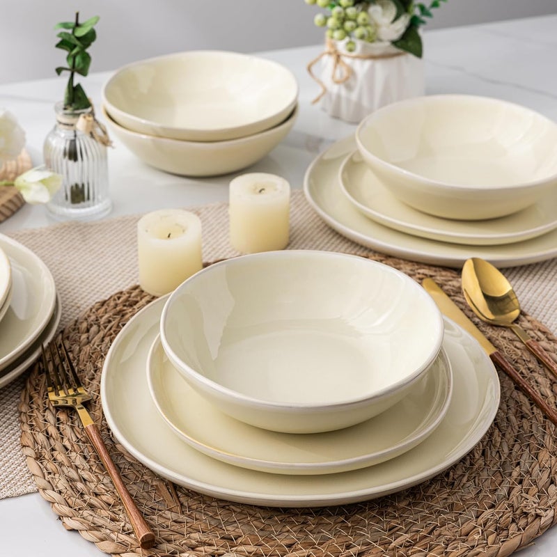 AmorArc Ceramic Dinnerware SetsHandmade Reactive Glaze Plates and Bowls SetsHighly Chip and Crack Resistant  Dishwasher  Microwave Safe Dishes Set Service for 4 12pc - Image 4