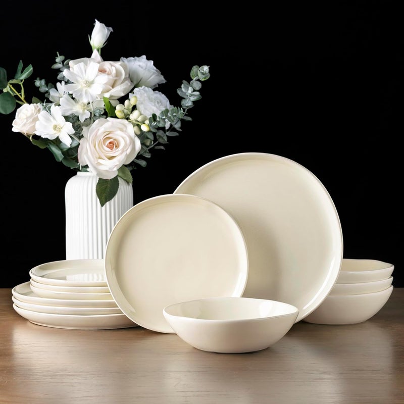 AmorArc Ceramic Dinnerware SetsHandmade Reactive Glaze Plates and Bowls SetsHighly Chip and Crack Resistant  Dishwasher  Microwave Safe Dishes Set Service for 4 12pc - Image 1