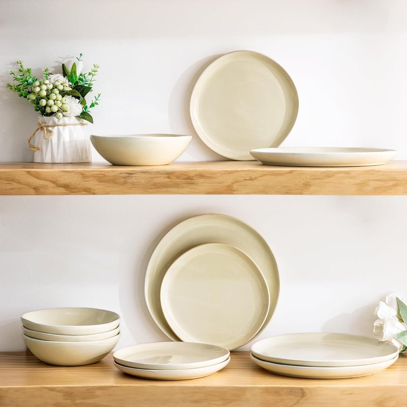 AmorArc Ceramic Dinnerware SetsHandmade Reactive Glaze Plates and Bowls SetsHighly Chip and Crack Resistant  Dishwasher  Microwave Safe Dishes Set Service for 4 12pc - Image 5