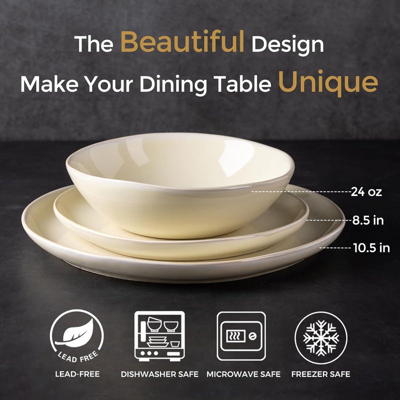 AmorArc Ceramic Dinnerware SetsHandmade Reactive Glaze Plates and Bowls SetsHighly Chip and Crack Resistant  Dishwasher  Microwave Safe Dishes Set Service for 4 12pc - Image 2