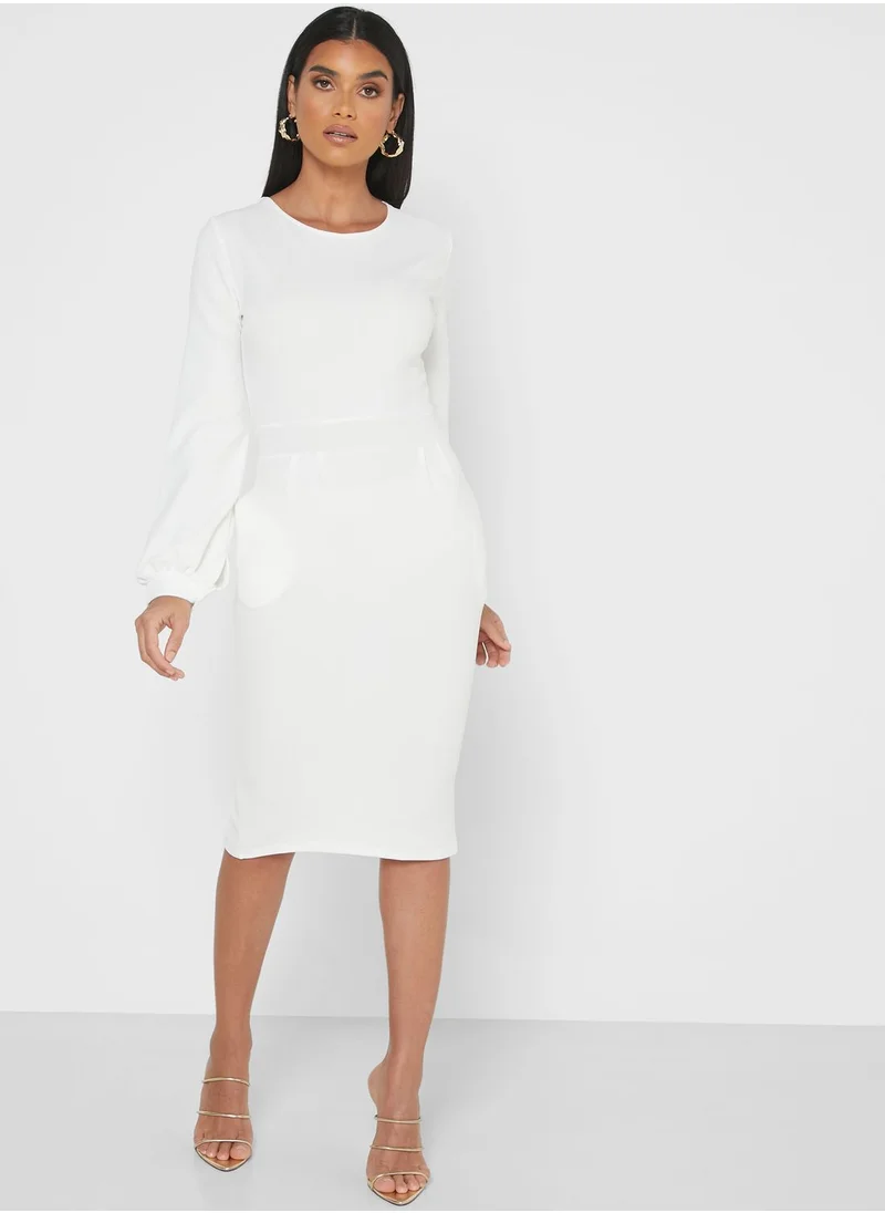 ELLA Puffed Sleeve Midi Dress