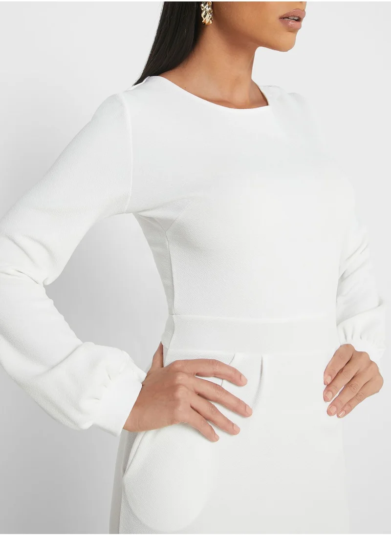 ELLA Puffed Sleeve Midi Dress