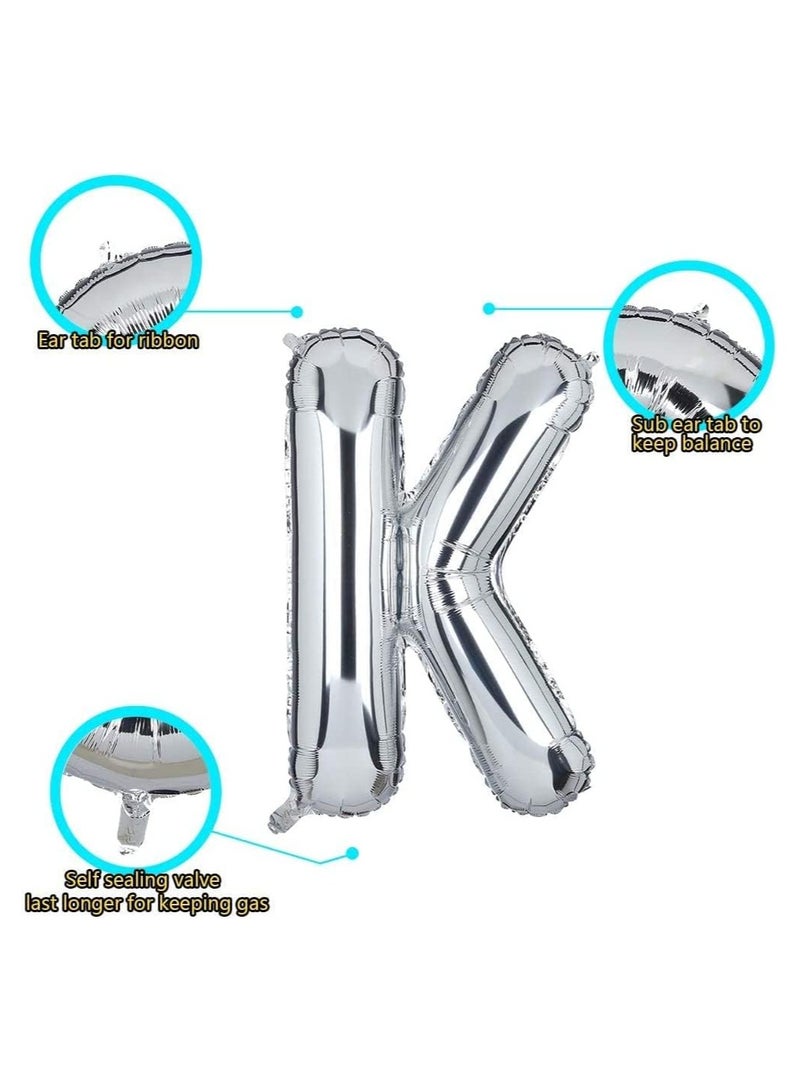 جولد إيدج بالونات هيليوم فضية عملاقة مقاس 32 بوصة على شكل حرف K من رقائق معدنية، بالون مايلر كبير واحد، زينة حفلات أعياد الميلاد، مستلزمات حفلات استقبال المولود الجديد (فضي K) - Image 2