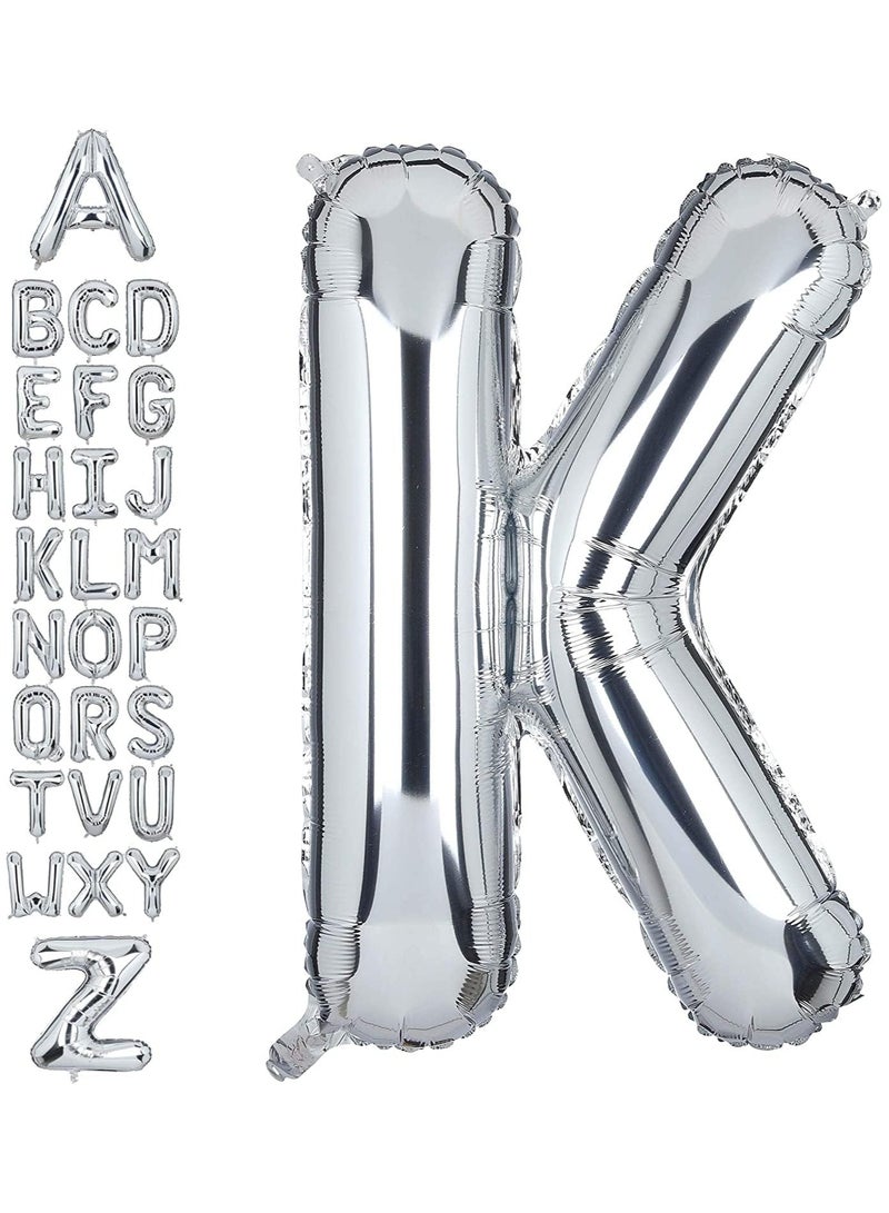 جولد إيدج بالونات هيليوم فضية عملاقة مقاس 32 بوصة على شكل حرف K من رقائق معدنية، بالون مايلر كبير واحد، زينة حفلات أعياد الميلاد، مستلزمات حفلات استقبال المولود الجديد (فضي K) - Image 1