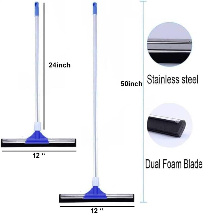 Purfex 2 Pack Floor Squeegee with 120cm & 60cm Handles with 30cm Blade for Each– Heavy Duty Water Wiper for Wet Rooms, Bathrooms, Tile, Garage, Shower, Windows, and Hardwood Floors - Image 2