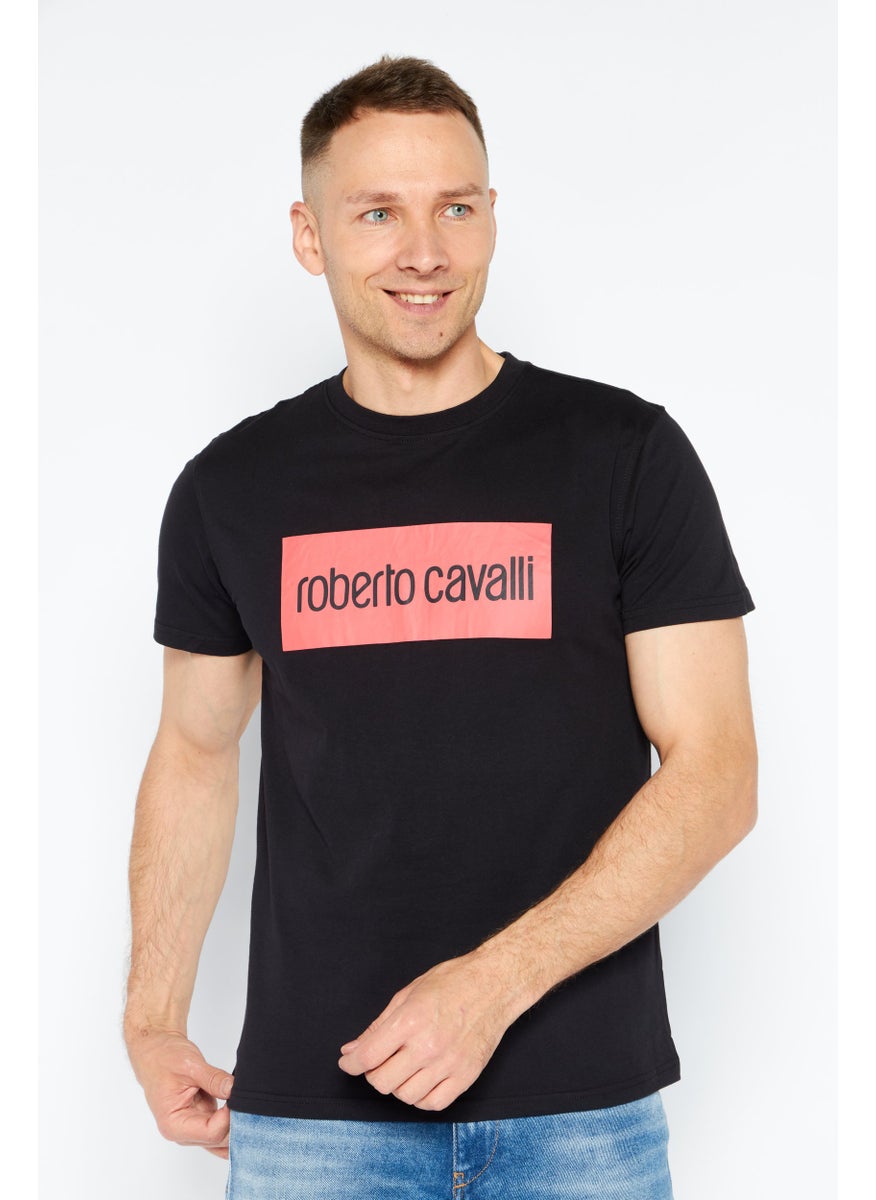 roberto cavalli - Men Crew Neck Short Sleeve Brand Logo T-shirts, Black - Image 1