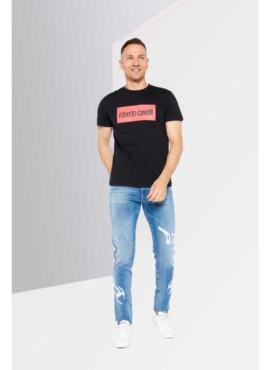 roberto cavalli - Men Crew Neck Short Sleeve Brand Logo T-shirts, Black - Image 1