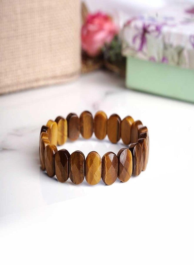 GEMTUB Natural Handcrafted Tiger Eye Oval Shape Facted Cut Bracelet for Men and Women Tiger Eye Bracelet for Improve Courage Self Confidence Protect from Negative Thoughts - Image 3
