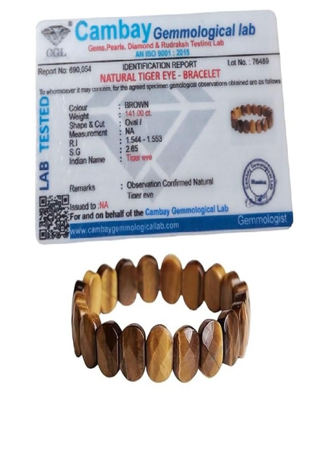 GEMTUB Natural Handcrafted Tiger Eye Oval Shape Facted Cut Bracelet for Men and Women Tiger Eye Bracelet for Improve Courage Self Confidence Protect from Negative Thoughts - Image 2