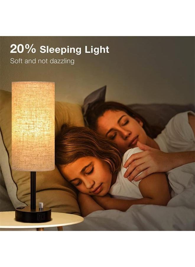 Generic - American Style Small Table Lamp Rotary Switch Dimmable Round Fabric Table Lamp Usbc Port Socket-Light Source Power:American Standard + Special Dimming Bulb-Light Color:White - Image 1