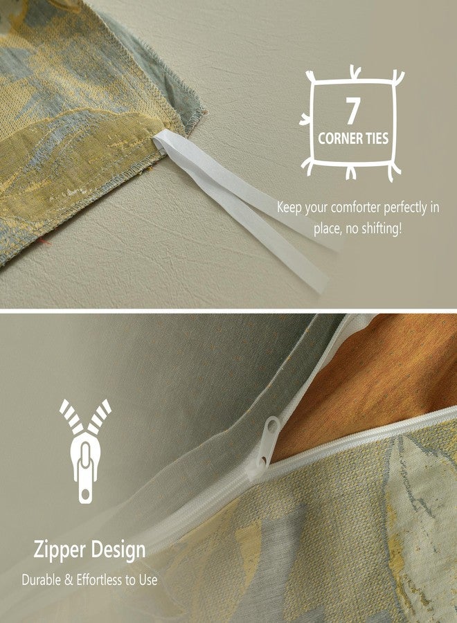 Simple&Opulence Muslin Duvet Cover Set King Size, 100% Washed Cotton 3 Pieces Yarn-Dyed Vintage Yellow Floral Jacquard Textured Bedding, Soft & Breathable Gauze Comforter Cover with Zipper Closure - Image 5