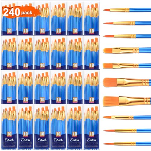 ESRICH Watercolor Brush Set 24 Packs  240 Pcs Acrylic BrushesNylon Brush Head for Oil Painting Gouache FaceCeramics etc Kids and Adults Painting Arts and Crafts SetsBlue