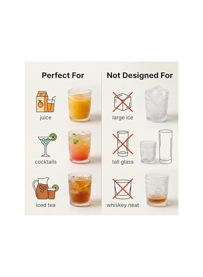 S-TOP 6 Pack 270ml Hobnail Romantic Water Glasses, Premium Drinking Glasses Tumblers, Embossed Drinking Glasses, Vintage Glassware Set for Juice, Beverages, Beer, Cocktail - Image 5