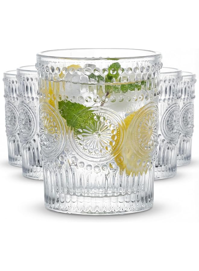 S-TOP 6 Pack 270ml Hobnail Romantic Water Glasses, Premium Drinking Glasses Tumblers, Embossed Drinking Glasses, Vintage Glassware Set for Juice, Beverages, Beer, Cocktail - Image 1