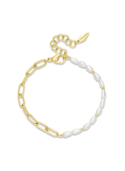 POLICE Ayara Pearl Beads Gold-Plated Chain Links Bracelet for Women