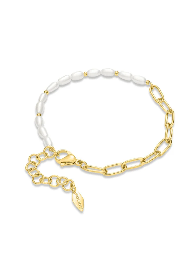 POLICE Ayara Pearl Beads Gold-Plated Chain Links Bracelet for Women