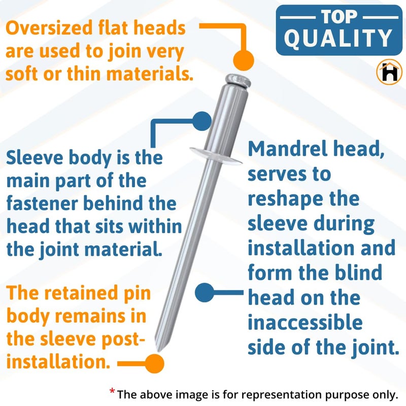Homdum مسامير ألومنيوم عمياء - مسامير معدنية POP لآلة التثبيت / ماكينة التثبيت عبوة من 100 قطعة. (4.8 x 12) - Image 5