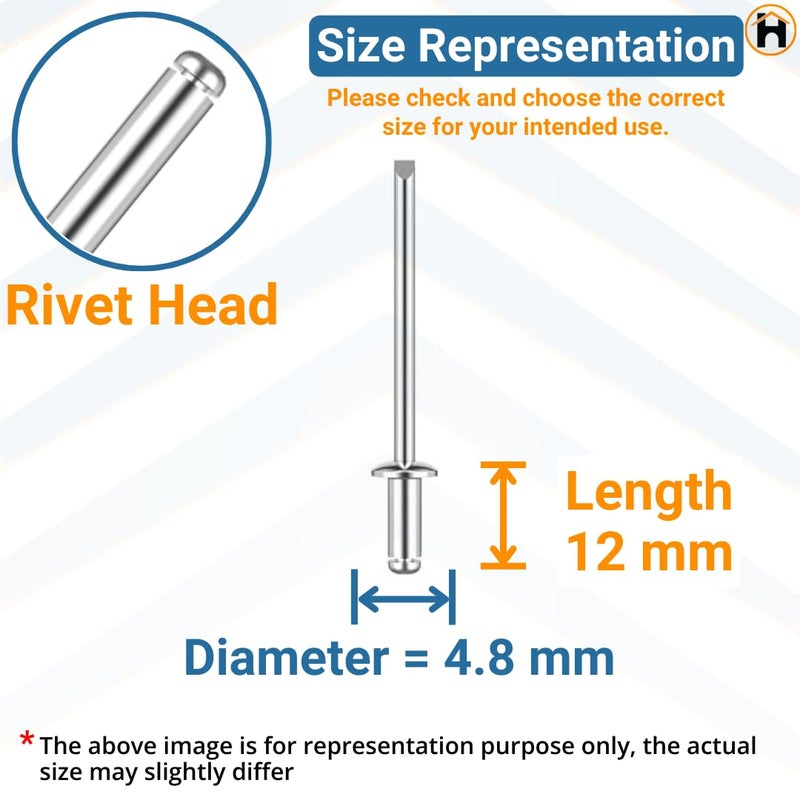 Homdum مسامير ألومنيوم عمياء - مسامير معدنية POP لآلة التثبيت / ماكينة التثبيت عبوة من 100 قطعة. (4.8 x 12) - Image 3