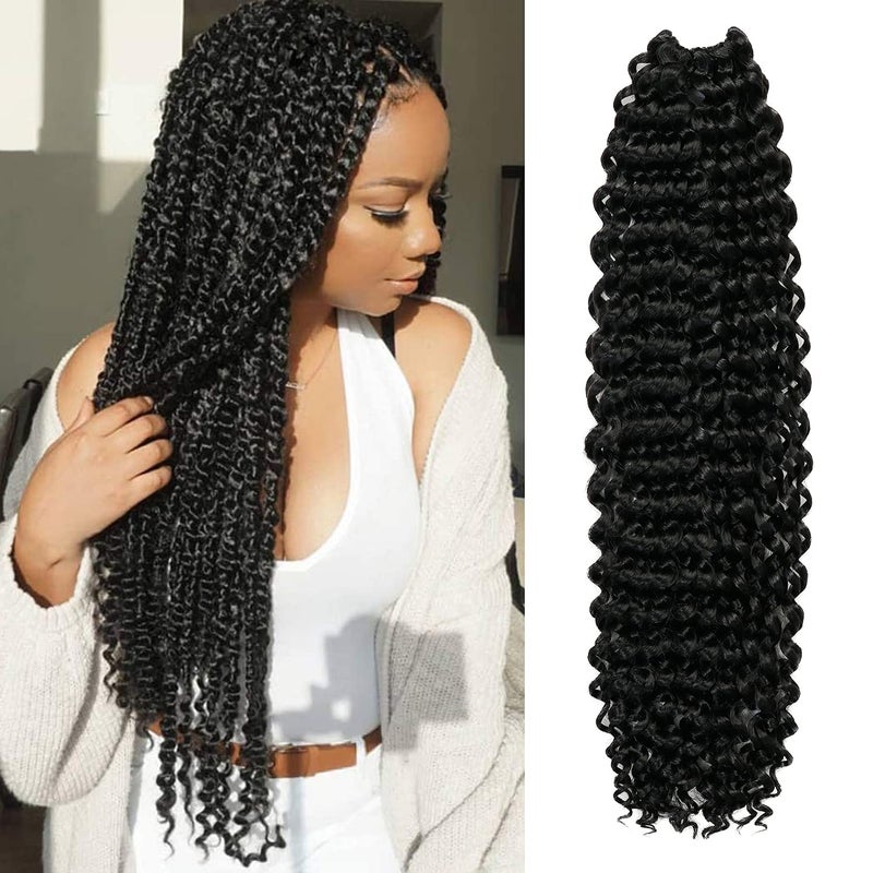 AUTHENTIC Water Wave Crochet Braids Hair 22 Inch 6 Packs Synthetic Extensions for Passion Twists Butterfly Locs and Bohemian Styles 1 Jet Black
